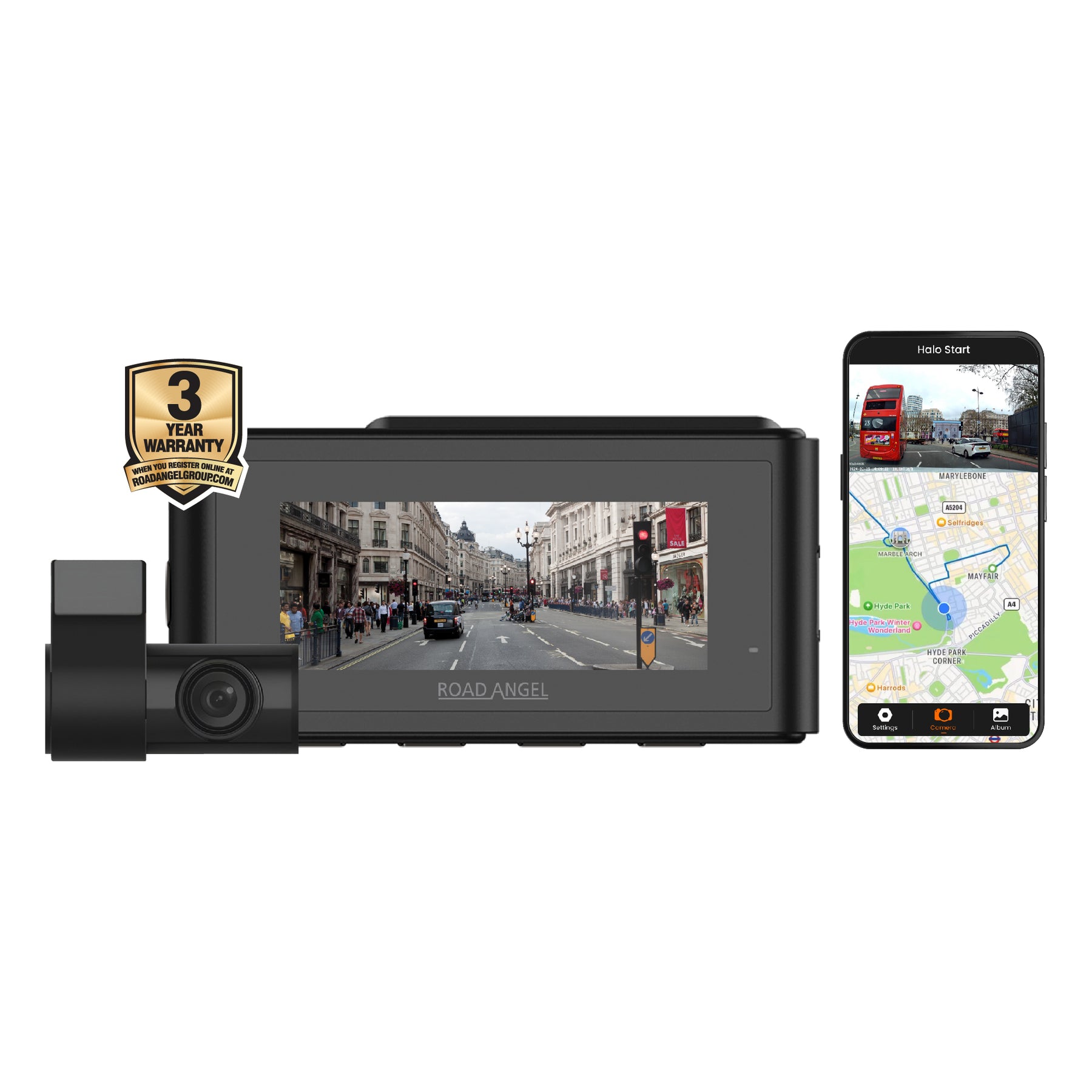 New- Road Angel Halo Play 4K Dual Dash Cam with 3.2" Screen & 64GB SD Card & Hardwiring Kit Bundle