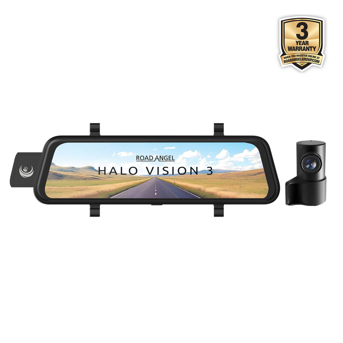 Halo Vision 3 4K – 2160p & 1080p Front & Rear Anti-Glare Mirror Dash Cam with integrated 10 inch LCD touchscreen